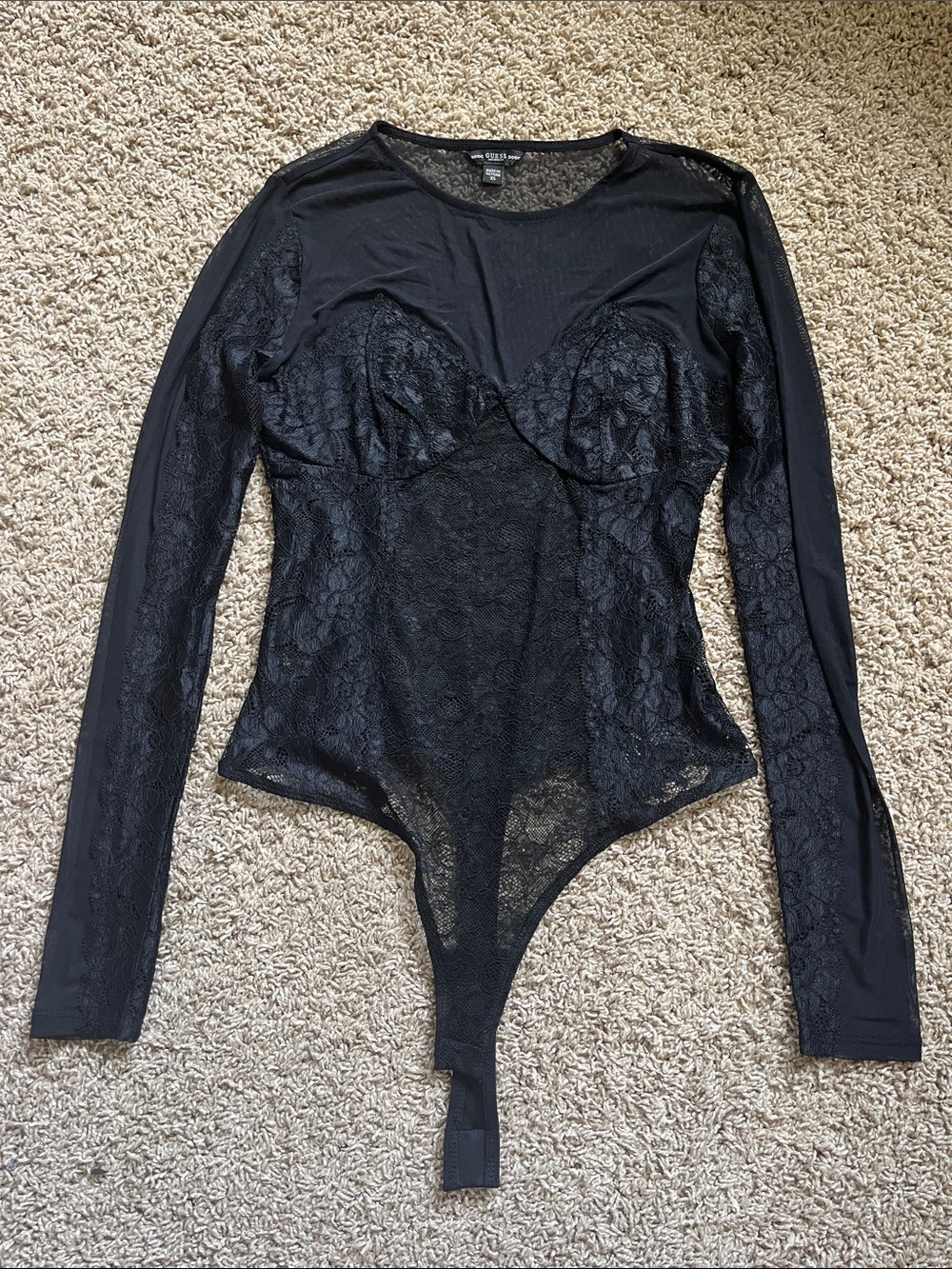 NWT Guess Black Lace Long-Sleeve Bodysuit